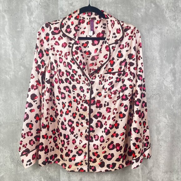 Adore Me Pajama Set Womens Size Small Pink Satin Cheetah Print Long‎ Sleeve - Picture 1 of 9